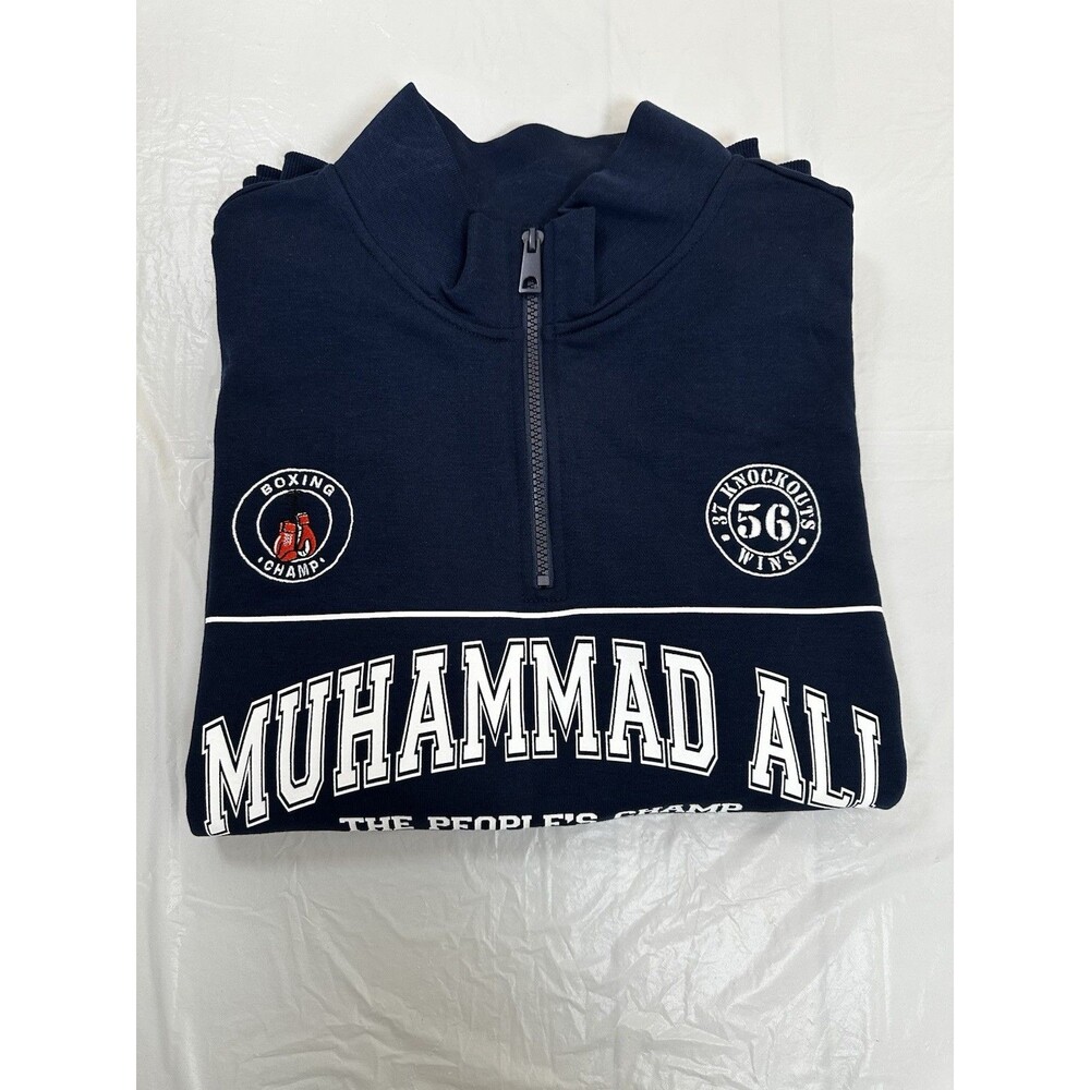 Muhammad Ali Boxing Quarter Zip Pullover Men’s S Navy Lightweight Graphic NWT